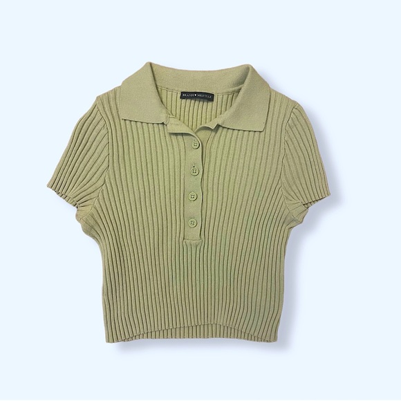 Brandy Melville Light Green Bridget Knit Collared Crop Top - Size S - Picture 2 of 5